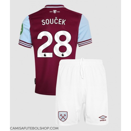Camisa de time de futebol West Ham United Tomas Soucek #28 Replicas 1º Equipamento Infantil 2024-25 Manga Curta (+ Calças curtas)